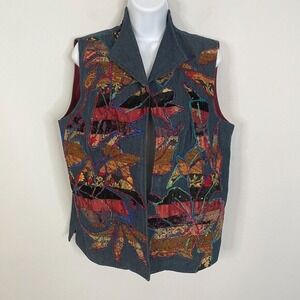 Coldwater Creek Boho Artsy Denim Vest Womens Medium Cowgirl Western Rodeo